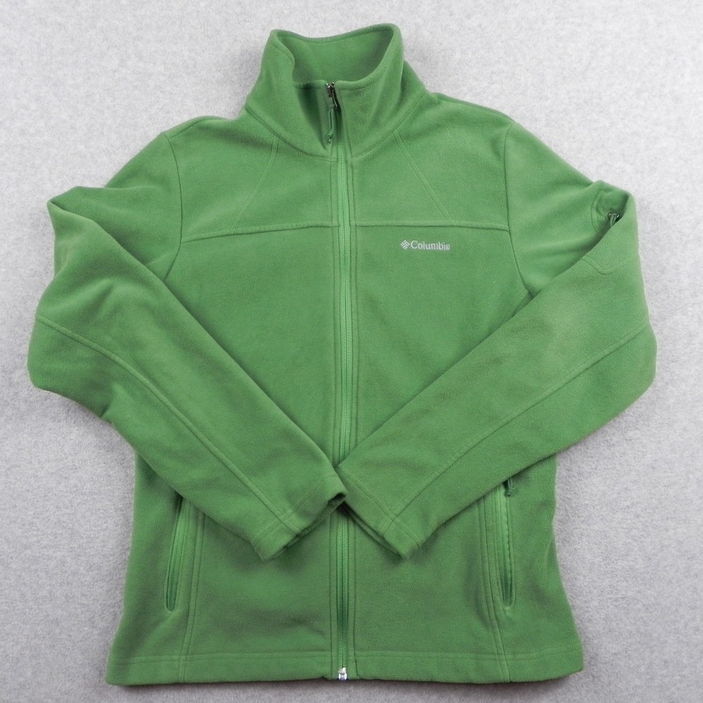 Columbia Jacket Womens Medium Full Zip Fleece Mock Neck Logo Green Long Sleeve